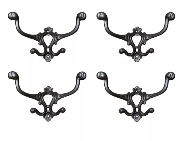 4x Cast Iron Replica Hall Tree Double 4 Hook Antique Look Oil Rubbed Finish