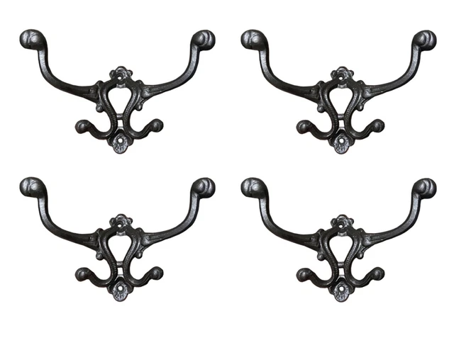 4x Cast Iron Replica Hall Tree Double 4 Hook Antique Look Oil Rubbed Finish