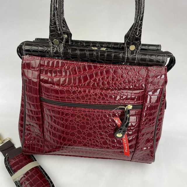 NEW Samantha Brown Croco-Embossed Dowel Travel Bag In Watermelon Red PVC 8