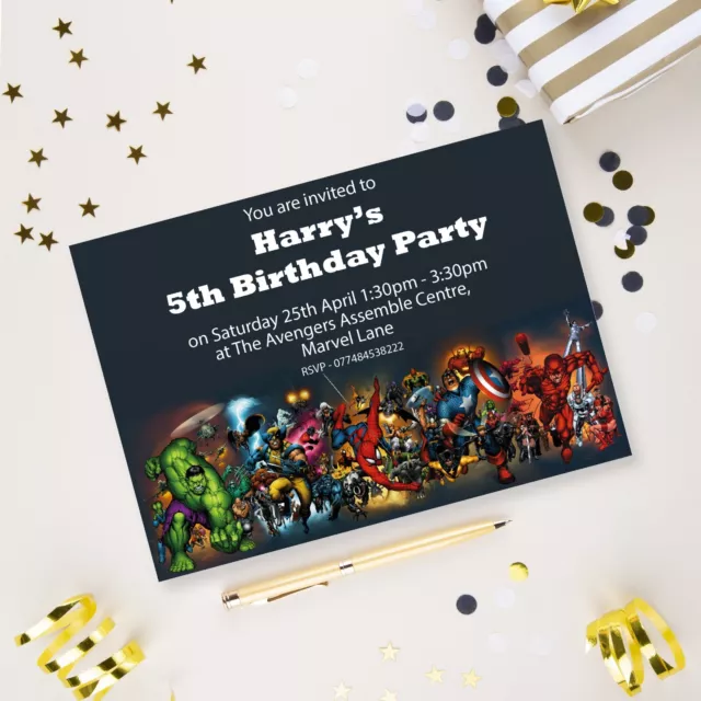 Marvel Avengers Superheroes 10 Personalised Birthday Party Invitations