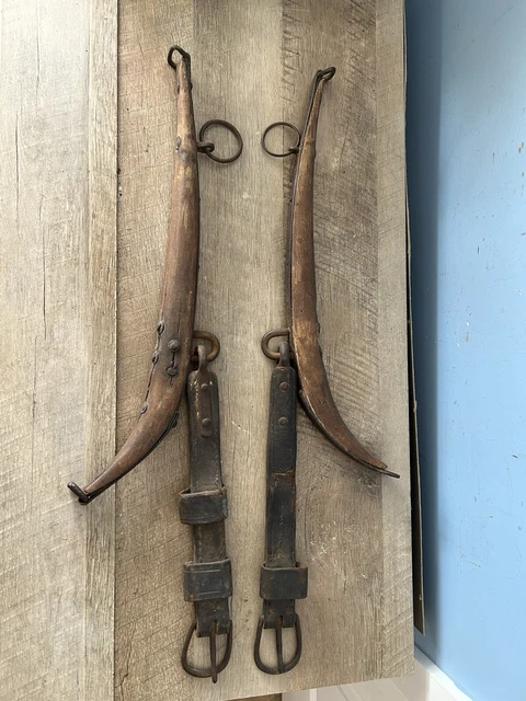 Antique Wood, Leather Animal Harness set ,Decor ,early 1900s