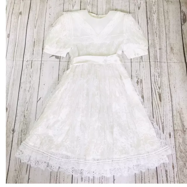 VINTAGE Jessica McClintock Girls Lace Dress Size 7 White Back Zip Lined