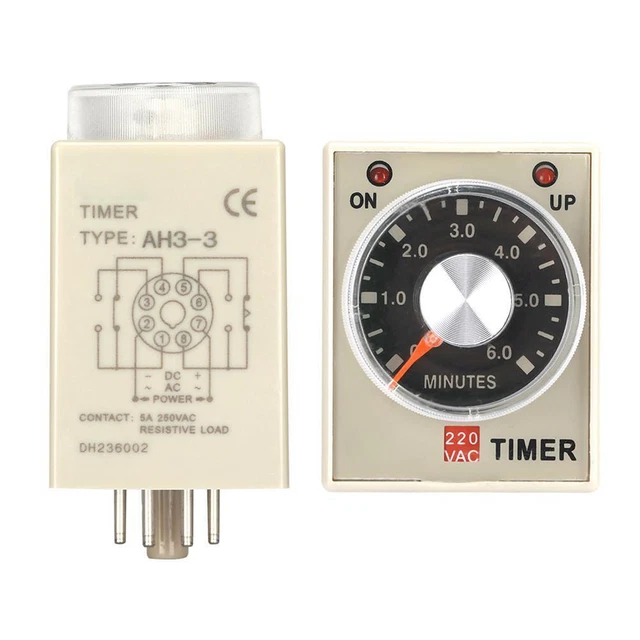 6 Minute Power On Delay Timer Relay - 220V AC AH3-3 for Home Automation