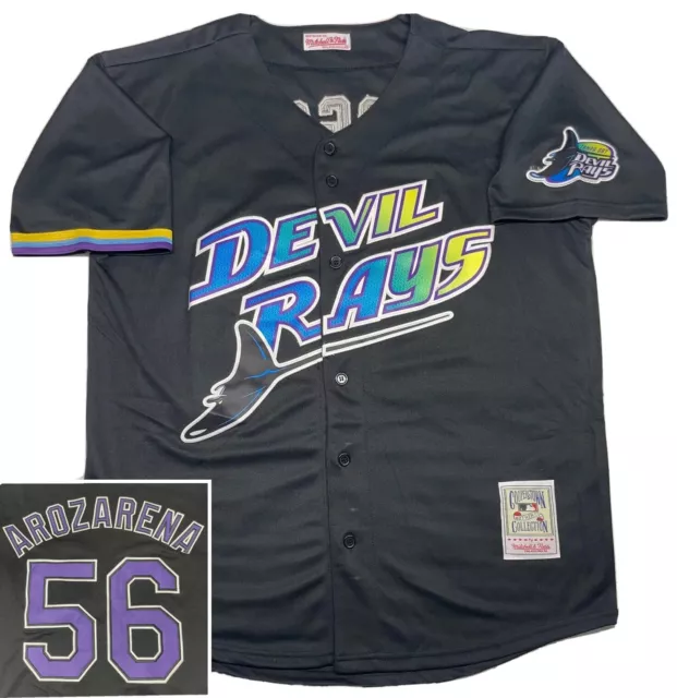 RARE! Vintage 90s Tampa Bay Devil Rays Majestic USA Made Pinstripe Jersey  Sz 2XL