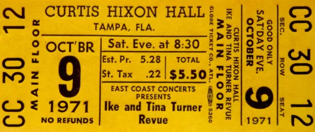 Ike & Tina Turner Concert Ticket 1971 Tampa Yellow