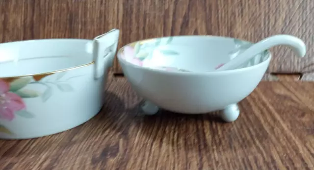 Noritake Bone China Butter Tub Azalea Pattern 5 x2 & 3 Footed Sauce Bowl W Spoon 3