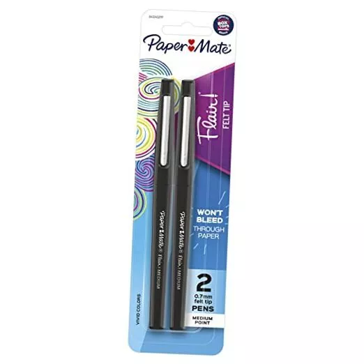 Flair Felt Tip Pens, Medium Point (0.7mm), Black, 2 Count