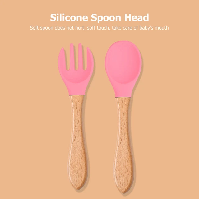 Baby Wooden Silicone Feeding Spoon Toddlers BPA-free Tableware (14)