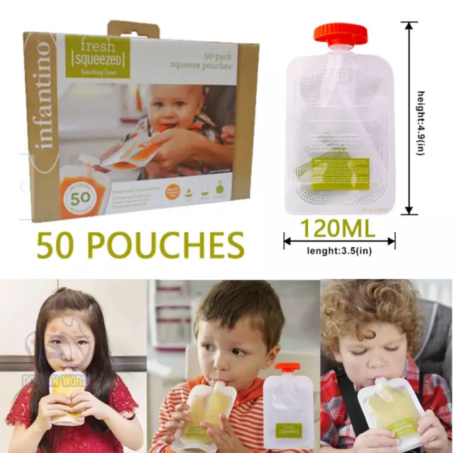 100pcs Kids Baby Reusable Food Pouch 120mL Pouches Safe Toddler Feeding Food