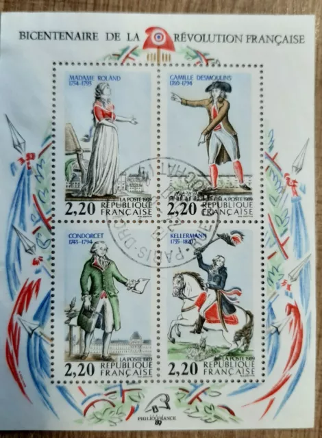 Timbre France 1989 Feuillet Non-Plié BF10 Obli. Personnages de la révolution