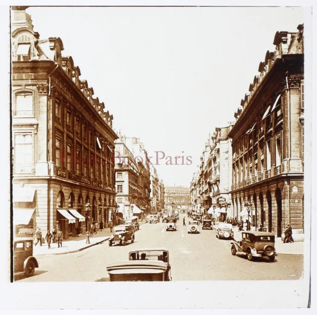 Rue de la Paix Paris FRANCE c1930 Photo Plaque de verre Stereo Vintage V31n