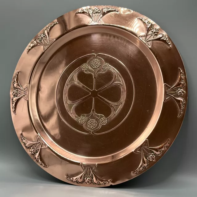 WMF Antik Jugendstil Massiv Kupfer Rund Ladegerät Platte Tablett Salver Jugendstil