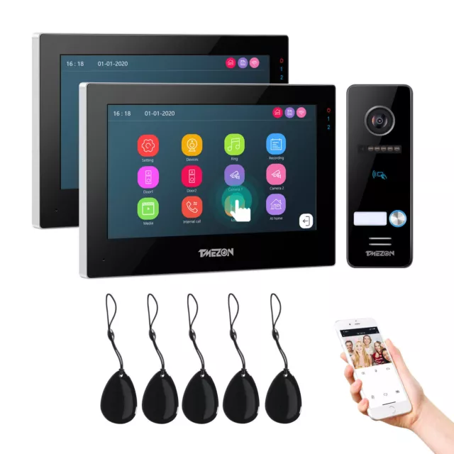 Tmezon Wlan Bifamiliare Kit Videocitofono Wifi 2X Touch Monitor 7'' Telecamera