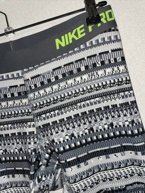 Nike Pro Dri-Fit Womens Large Grey Geometric Print Elastic Waist Active Leggings