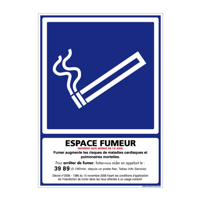 Affiche officielle Espace Fumeur, emplacement fumeur. Signalisation Information