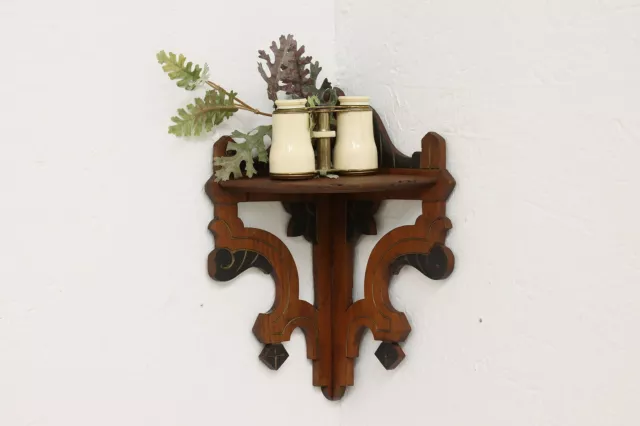 Victorian Farmhouse Antique Carved Mahogany Corner Shelf #45668