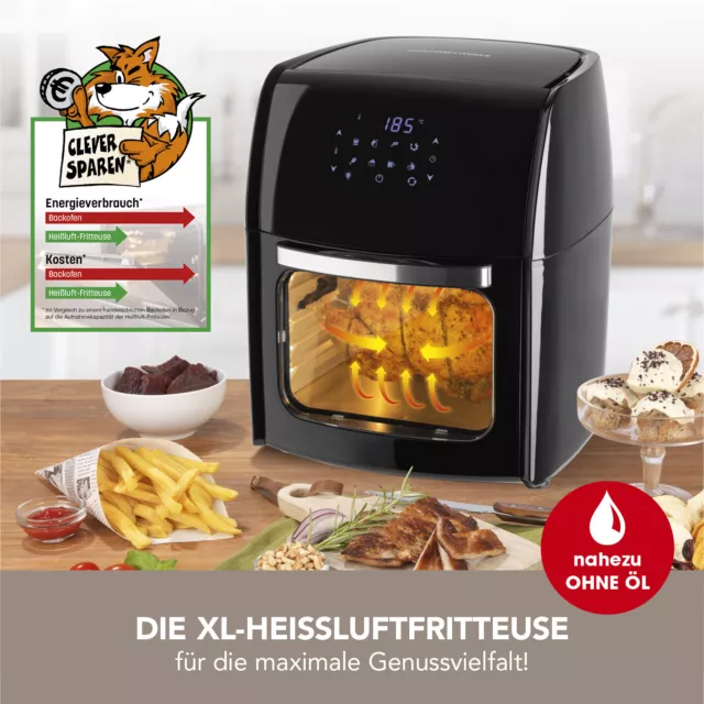 GOURMETmaxx Heißluftfritteuse 12L Heißluft Ofen Grill XL Fritöse Touch 1800W 2