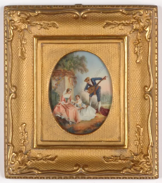 "18th-century French galant scene", miniature on ivorine, early 20th century