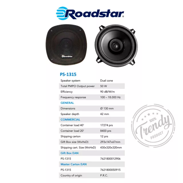 2 Altavoces de Coche 13 cm, Coaxial, 2 Vías, PMPO 50W, 90 Db,  100-18000 Hz 2