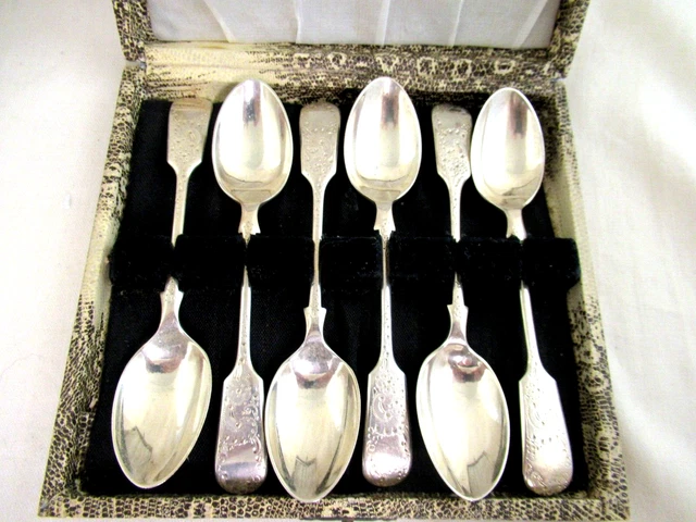 Scatola Argento Solido di 6 CUCCHIAINI TAGLIO LUMINOSO - Contrassegnato:- Sheffield 1903
