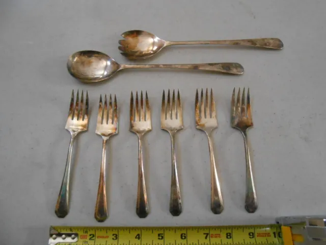 Vintage Lot 6 Matching Silver Plate Forks Plus 2 Serving Pieces Use Or Craft C