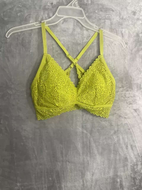 🆕Auden Women's Bra Bralette Adjustable strap  Lime, Green Lace  Size L