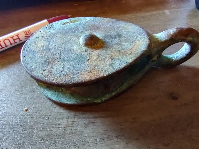 Antique Brass Sailboat Pulley 9 Oz. Wheel Spins Freely