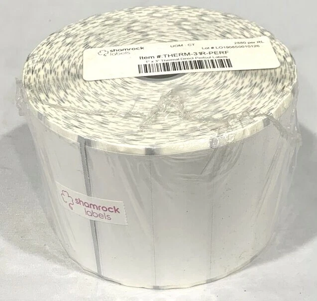 THERMAL DIRECT PERFCUT Labels 1"x3" Shamrock Labels THERM31RPERF