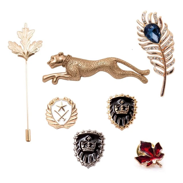 Metal Badge Golden Brooch Lapel Pin for Men Combo Pack of 7