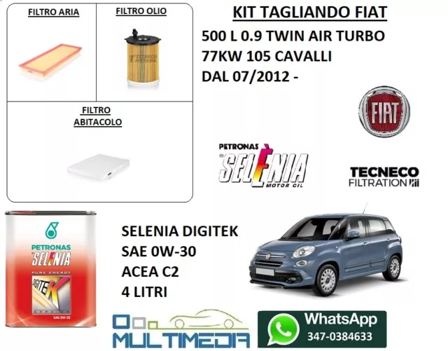 KIT TAGLIANDO OLIO Selenia Digitek 0W30 Fiat 500 L 900 0.9 Twin Air Turbo  105Cv EUR 89,90 - PicClick IT
