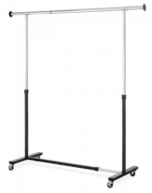 Adjustable Rolling Expandable Garment Rack, Metal,Black and Chrome NEW US