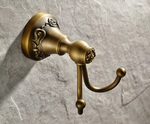 Antique Brass Wall Mounted Coat Cloth Robe Hat Hook Rack Hanger Holder Qba431