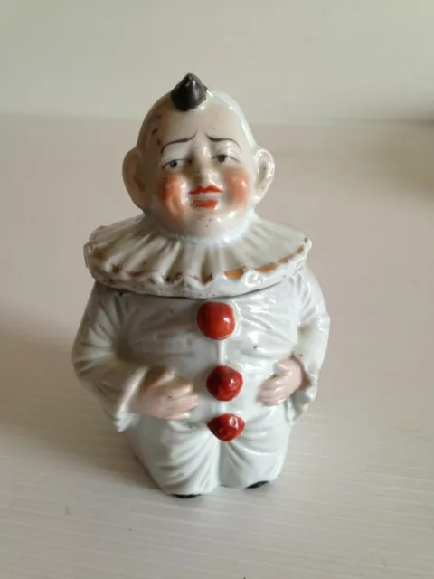 Ancien et superbe moutardier  CLOWN en porcelaine pot moutarde vintage