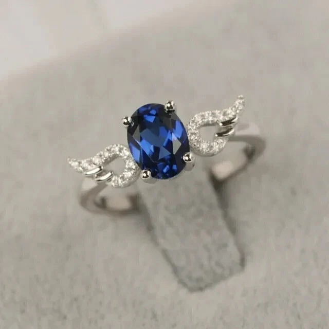 Blue Sapphire 2.5Ct Oval Cut Simulated Wedding Ring 14K White Gold Plated Silver