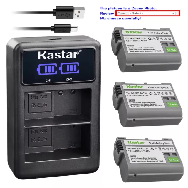 Kastar Battery LCD Dual Charger for Nikon EN-EL15 EN-EL15a & Nikon D810 Camera