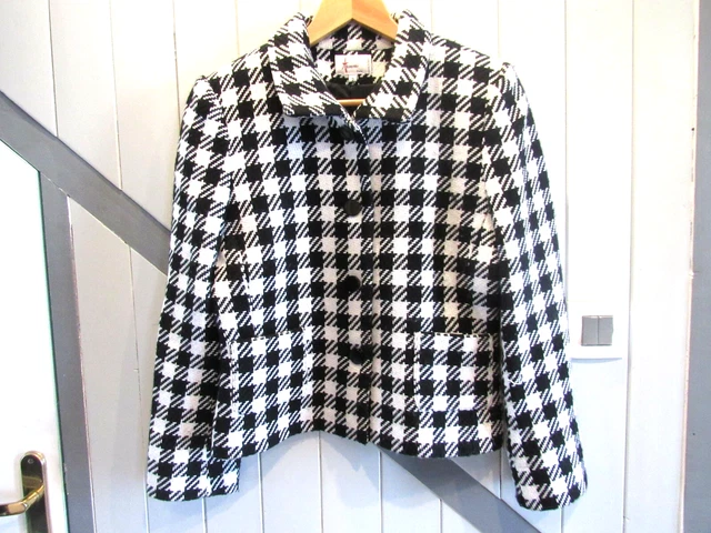 Veste Vintage 'Pied De Coq' Caroll Paris - Taille 36, Rouge/noir/blanc, Laine - Neuf Sans étiquettes