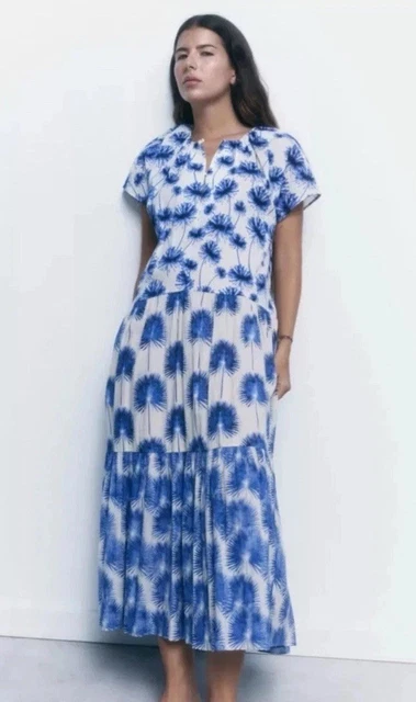 blue and white altar'd state dress Zara Basic Blue Striped Ruffle Sleeve Mini Dress main image 1