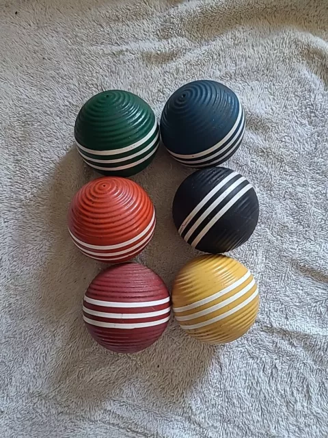 Vintage Lawnplay Croquet Ball Set 3-Stripe Ribbed 3" Set of Six