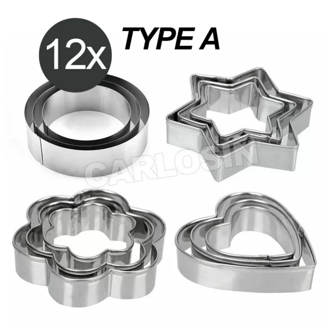12 pieces Biscuit cookie Cutter set star round flower heart shape cutters mould
