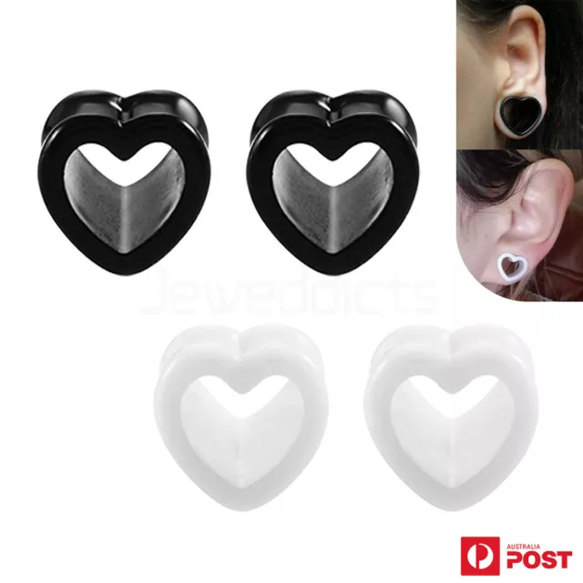 1Pair Ear Tunnels Acrylic Stretcher Plugs Piercing Body Jewellery Heart 3mm-25mm