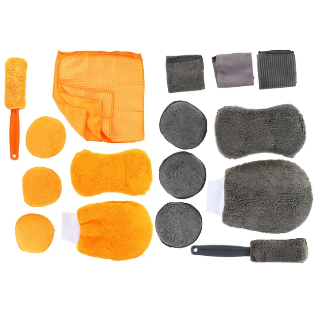 2 Set/18pz Kit Pulizia Fibra Superfine Guanto Lavaggio Autospugna