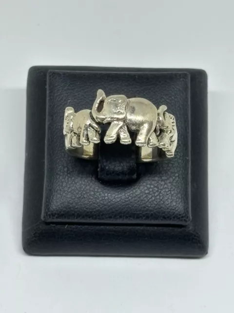 Vintage Solid 925 Sterling Silver TRIPLE ELEPHANT RING 6.88g Size 9