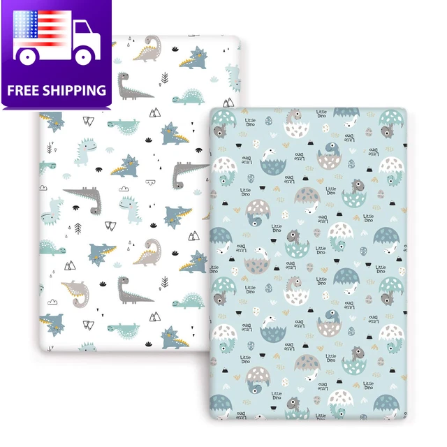 Stretchy Ultra Soft Jersey Knit Fitted Pack N Play Sheets Set 2 Pack, Portable/M