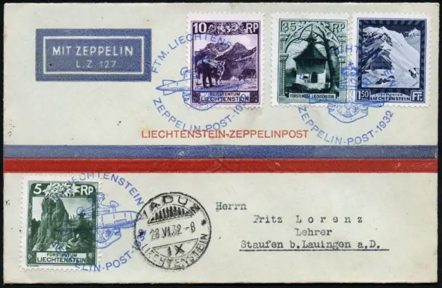 Zeppelin Liechtenstein 1932 Schweizfahrt Sonderbrief Vaduz Staufen Si 167 I/1840