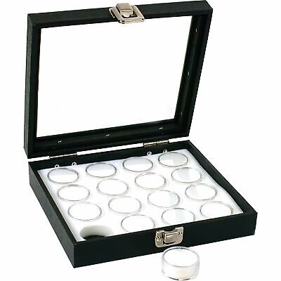 16 frascos de gemas bandeja de exhibición blanca tapa de vidrio