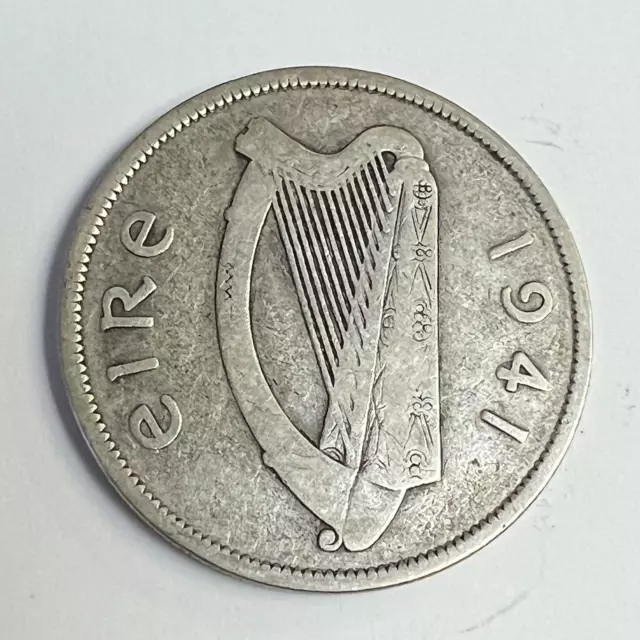 1941 IRELAND Republic 1/2 CROWN silver, harp & horse, KM#16