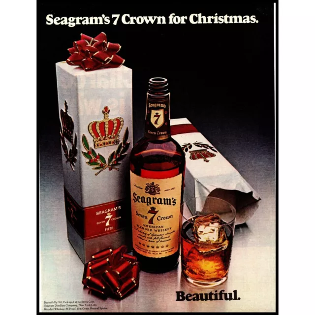 1970 Seagram's 7 Seven Crown Whiskey Christmas Wrapping Paper Vintage Print Ad