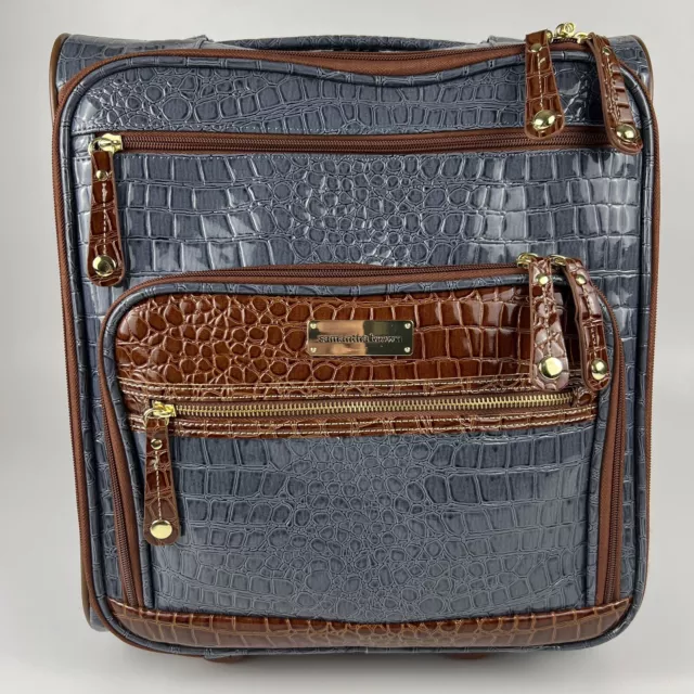Samantha Brown Croco Embossed Spinner Travel Bag Laptop Pocket Denim Blue Brown