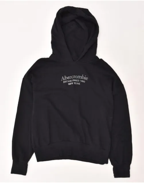 ABERCROMBIE & FITCH Womens Graphic Hoodie Jumper UK 16 Large Black Cotton AG04