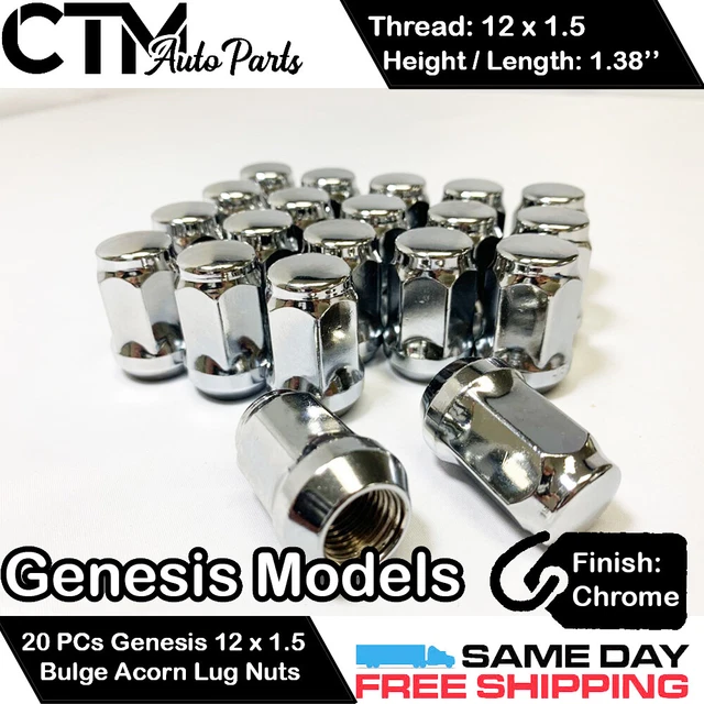 20PC GENESIS CHROME Conical Seat 12X1.5 Wheel Lug Nuts Bulge Acorn For